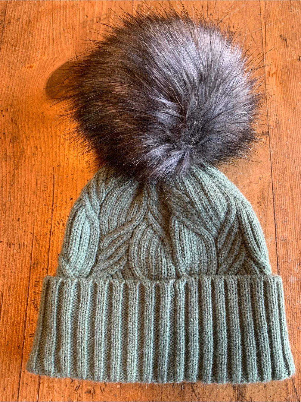 The North Face Kids Sage Green Cable Knit Pom Beanie